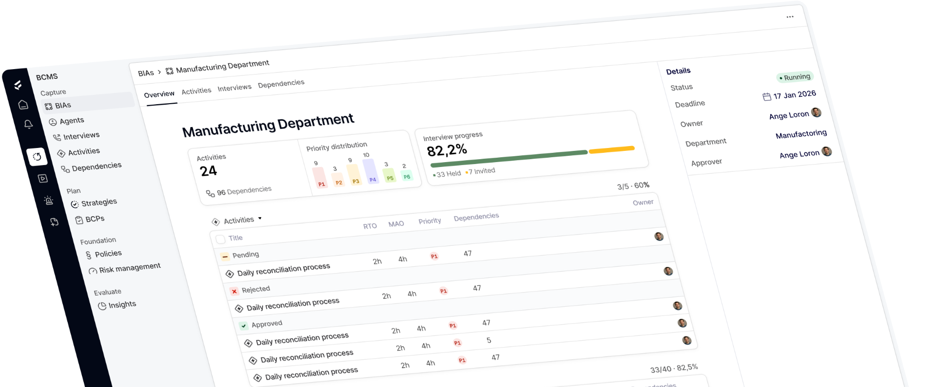 Business Continuity Platform Interface